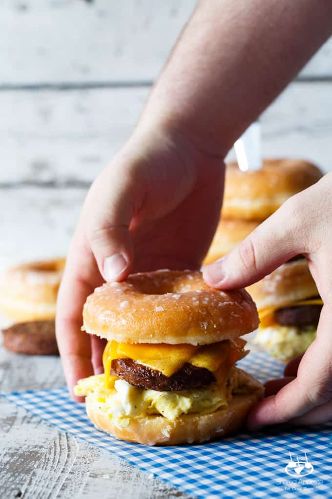 Sausage, Egg, and Cheese Donut Breakfast Sandwiches | sharedappetite.com