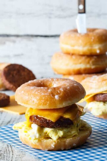 Sausage, Egg, and Cheese Donut Breakfast Sandwiches | sharedappetite.com