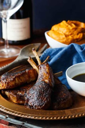 Southwest Ancho Chile Crusted Lamb Chops with Jalapeno Bourbon Sauce and Ancho Sweet Potato Puree | sharedappetite.com