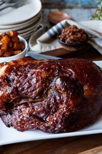Chipotle Pineapple Bourbon Glazed Ham with Bacon Jam and Ancho Chile Dusted Pineapple | sharedappetite.com A perfect creative twist on holiday dinner. Perfect for a bold Easter menu!