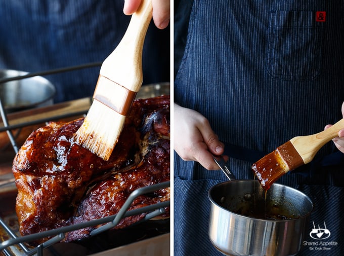 Chipotle Pineapple Bourbon Glazed Ham with Bacon Jam and Ancho Chile Dusted Pineapple | sharedappetite.com A perfect creative twist on holiday dinner. Perfect for a bold Easter menu! 
