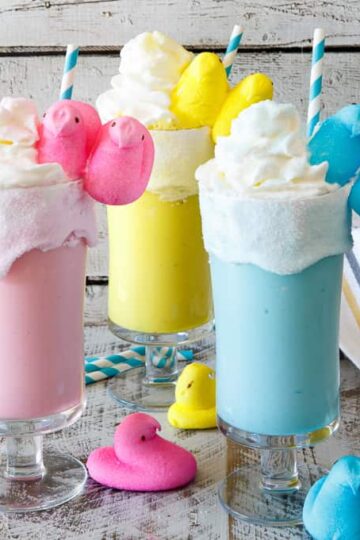 Toasted Marshmallow Easter Peeps Milkshakes | sharedappetite.com A super quick and easy kid-friendly easter dessert recipe!