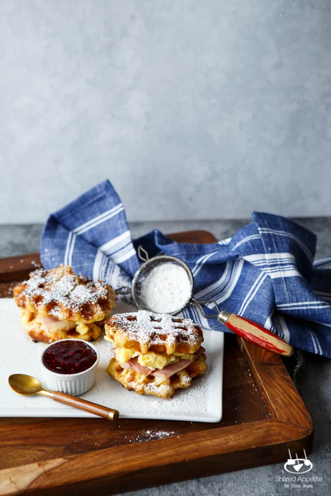Monte Cristo Waffle Breakfast Sandwiches | sharedappetite.com A perfect way to to repurpose your Easter holiday leftovers for an epic post-holiday breakfast! Best of all, it's only 5 ingredients and super quick prep! 
