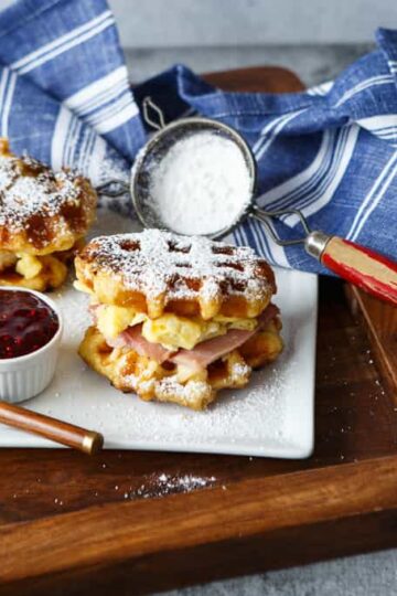 Monte Cristo Waffle Breakfast Sandwiches | sharedappetite.com A perfect way to to repurpose your Easter holiday leftovers for an epic post-holiday breakfast! Best of all, it's only 5 ingredients and super quick prep!