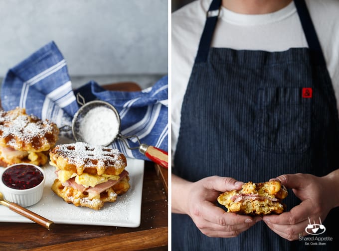 Monte Cristo Waffle Breakfast Sandwiches | sharedappetite.com A perfect way to to repurpose your Easter holiday leftovers for an epic post-holiday breakfast! Best of all, it's only 5 ingredients and super quick prep! 