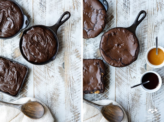 Skillet Chocolate Peanut Butter Cookie Tagalong Brownie Sundaes | sharedappetite.com A great way to feature those girl scout cookies in an epic dessert mashup of half cookie, half brownie goodness!