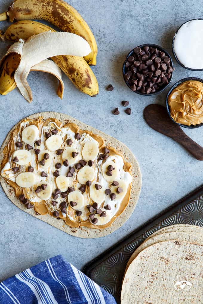 No-Batter 5 Ingredient 5 minute Chocolate Chip Banana Fluffernutter Crepes | sharedappetite.com