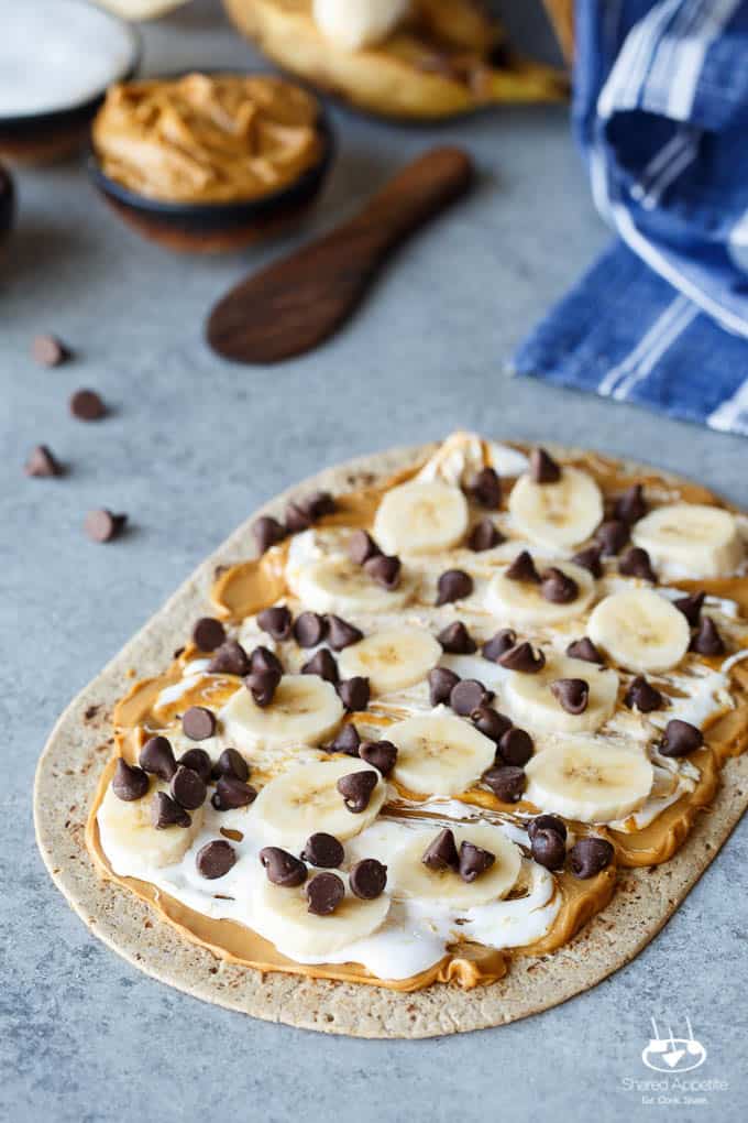 No-Batter 5 Ingredient 5 minute Chocolate Chip Banana Fluffernutter Crepes | sharedappetite.com