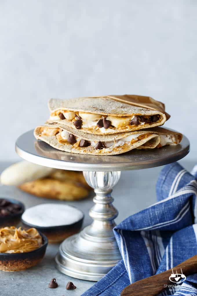 No-Batter 5 Ingredient 5 minute Chocolate Chip Banana Fluffernutter Crepes | sharedappetite.com