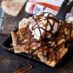 Churros Dessert Nachos with Mexican Hot Fudge and Dulce De Leche | sharedappetite.com