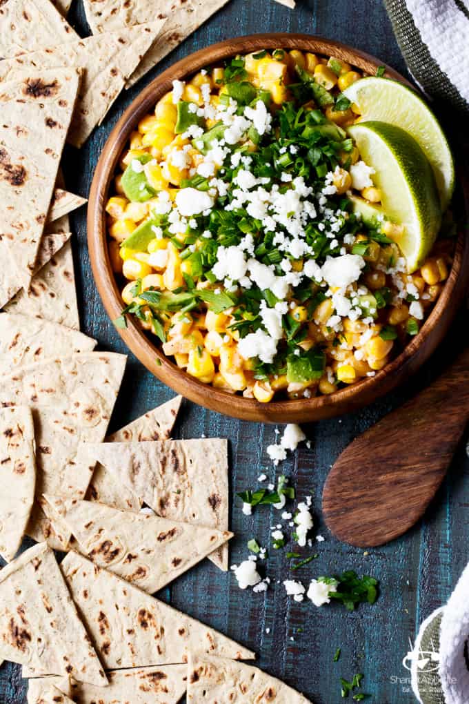 Mexican Street Corn and Avocado Dip | sharedappetite.com All the flavor of traditional Mexican Street Corn, transformed into an easy entertaining summer appetizer dip recipe!