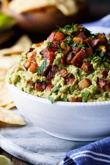 Spicy Caramelized Pineapple Bacon Guacamole | sharedappetite.com