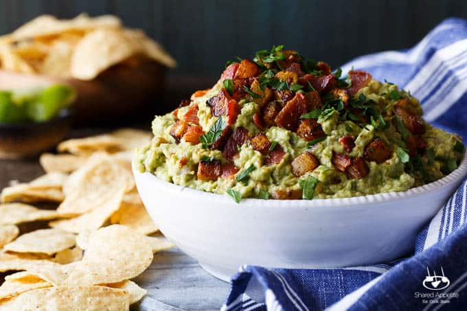 Spicy Caramelized Pineapple Bacon Guacamole | sharedappetite.com 