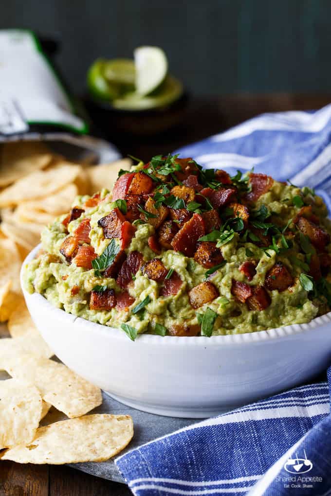 Spicy Caramelized Pineapple Bacon Guacamole | sharedappetite.com 