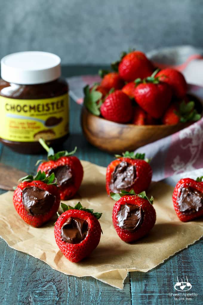 Chocolate Hazelnut Filled Chocolate Covered Strawberries | sharedappetite.com