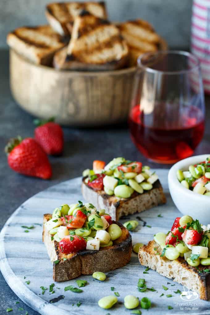 Strawberry, Fava Bean, and Pecorino Crostini | sharedappetite.com A perfect easy entertaining summer appetizer!