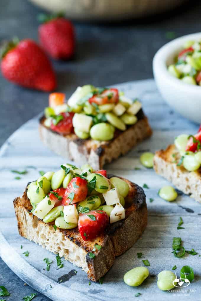 Strawberry, Fava Bean, and Pecorino Crostini