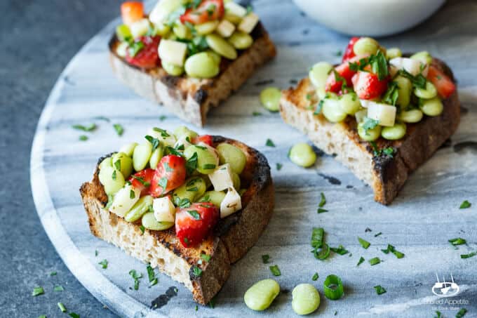 Strawberry, Fava Bean, and Pecorino Crostini | sharedappetite.com A perfect easy entertaining summer appetizer!