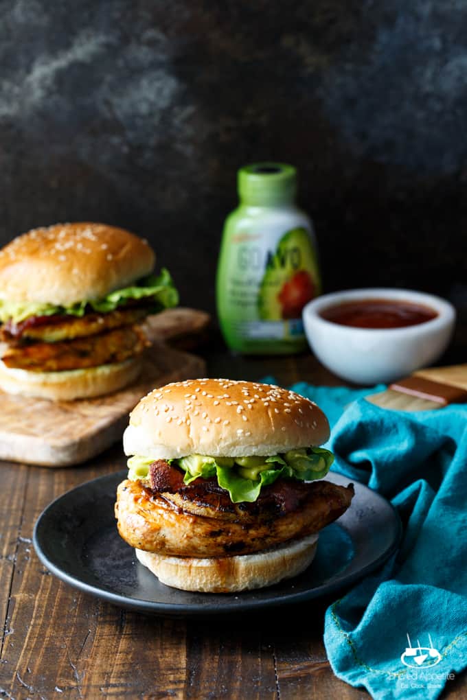 Grilled Sriracha Honey Chicken Sandwiches with Ancho Chile Pineapple, Bacon, and Avocado | sharedappetite.com