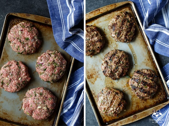 Lamb Kefta Burgers with Spicy Whipped Feta, Pickled Onions, and Cucumber | sharedappetite.com