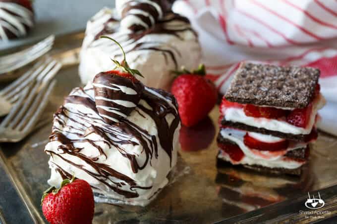 Chocolate Covered Strawberry Mini Icebox Cakes | sharedappetite.com A perfect summer easy entertaining no-bake dessert that only takes minutes to prep!