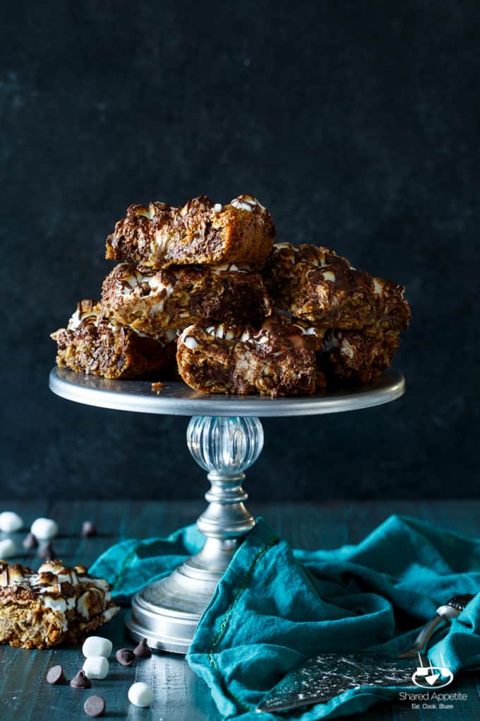 S'mores Oatmeal Bars | sharedappetite.com Blondies jam packed with oatmeal, mini marshmallows, and chocolate!