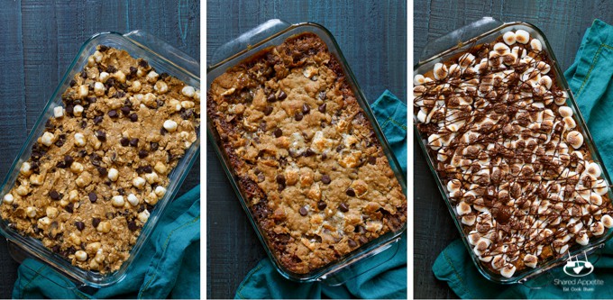 S'mores Oatmeal Bars | sharedappetite.com Blondies jam packed with oatmeal, mini marshmallows, and chocolate!