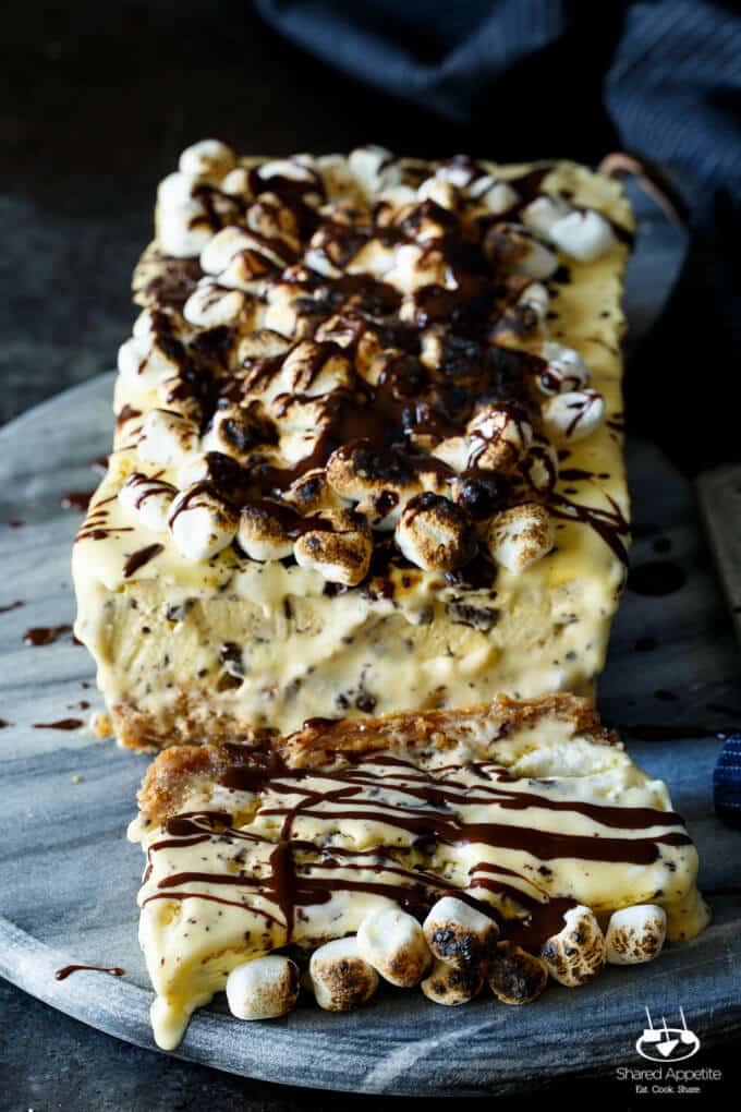 S'mores Semifreddo with a Graham Cracker Crust | sharedappetite.com This S'mores Semifreddo combines the richness of ice cream with the light airy texture of mousse!