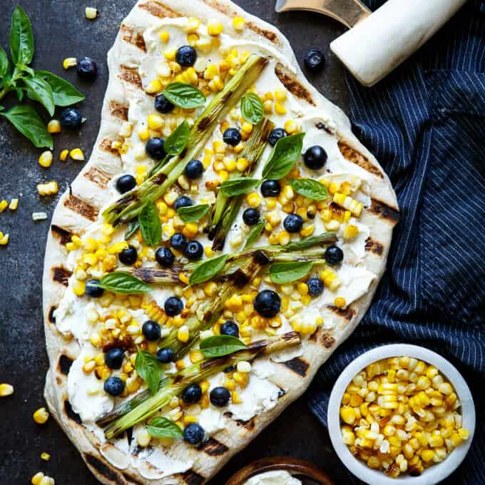 summer corn blueberry grilled pizza with whipped goat cheese 3 copy