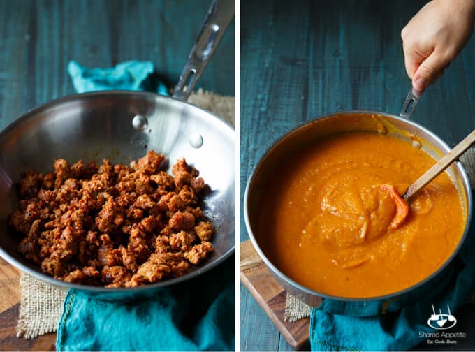 Butternut Squash Spaghetti with Chorizo and Spinach | sharedappetite.com