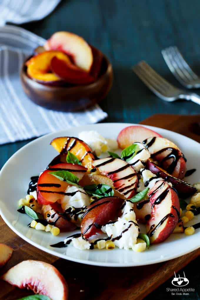 Stone Fruit Caprese Salad with Grilled Corn | sharedappetite.com