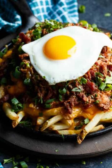Loaded Pulled Pork Cheese Fries with a Fried Egg | sharedappetite.com