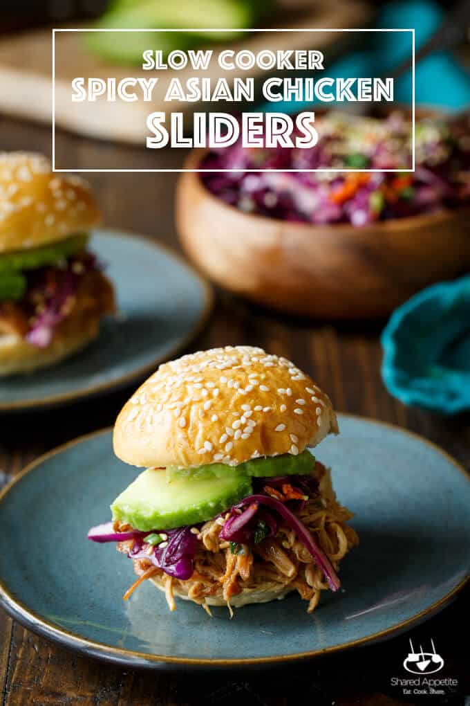 Slow Cooker Spicy Asian Chicken Sliders | sharedappetite.com