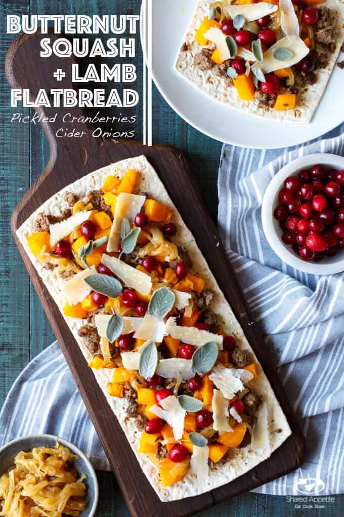 Butternut Squash and Lamb Pizza with Cider Caramelized Onions, Pickled Cranberries, Sage, and Parm | sharedappetite.com