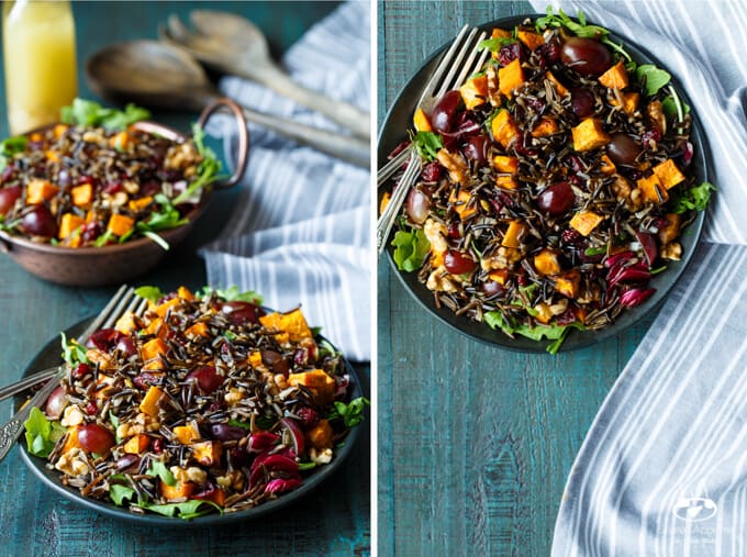 Sweet Potato, Grape, and Wild Rice Salad with Walnuts and Dried Cranberries | sharedappetite.com