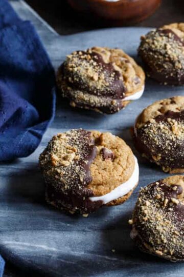 Chocolate Chip Graham Cracker S'mores Sandwich Cookies with Marshmallow Fluff | sharedappetite.com