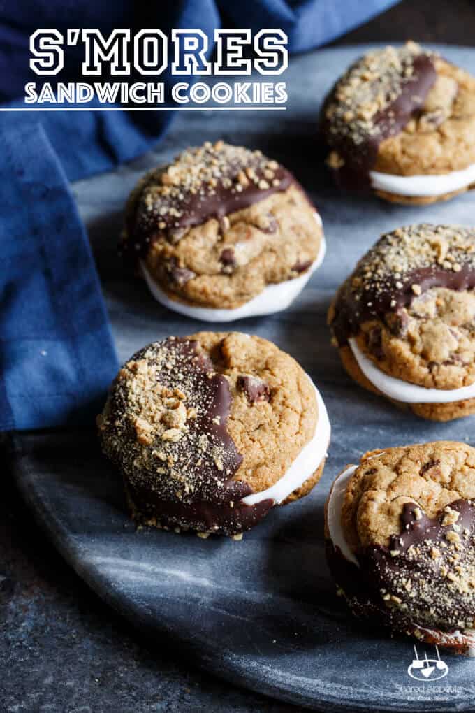 Chocolate Chip Graham Cracker S'mores Sandwich Cookies with Marshmallow Fluff | sharedappetite.com