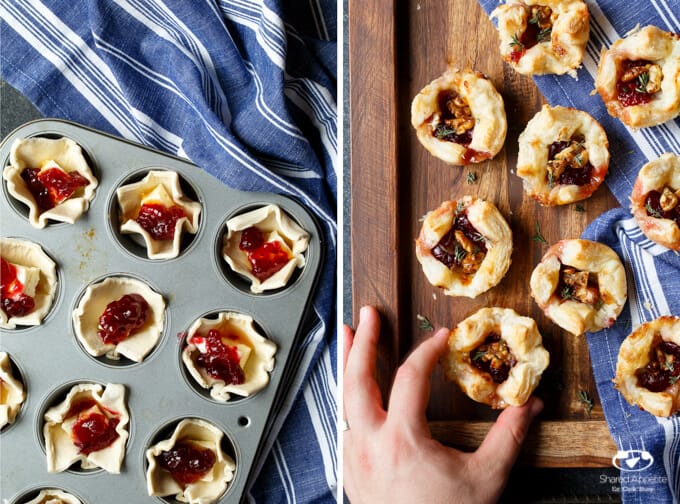 Cranberry Brie Puffs with Candied Walnuts | sharedappetite.com