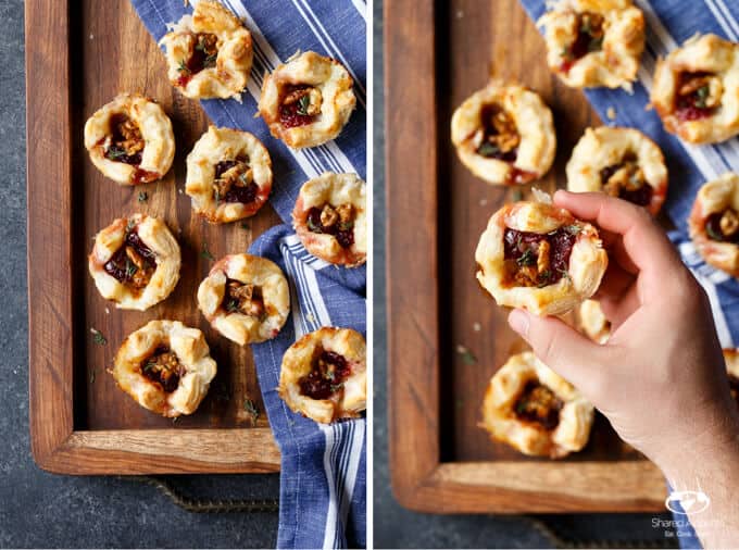 Cranberry Brie Puffs with Candied Walnuts | sharedappetite.com