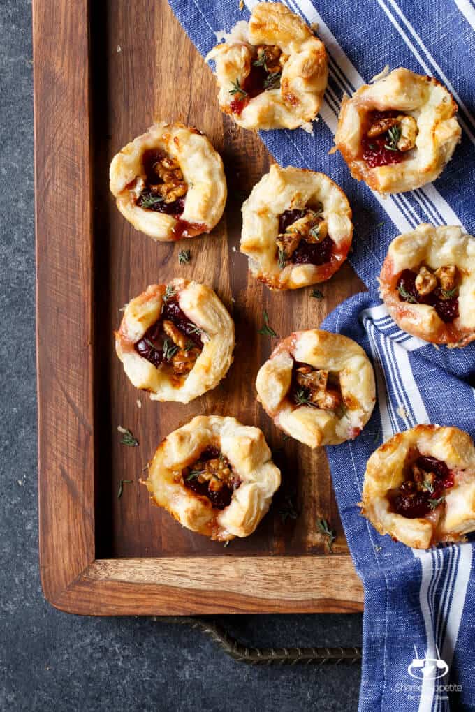 Cranberry Brie Puffs with Candied Walnuts | sharedappetite.com