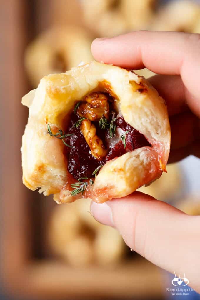 Cranberry Brie Puffs with Candied Walnuts | sharedappetite.com