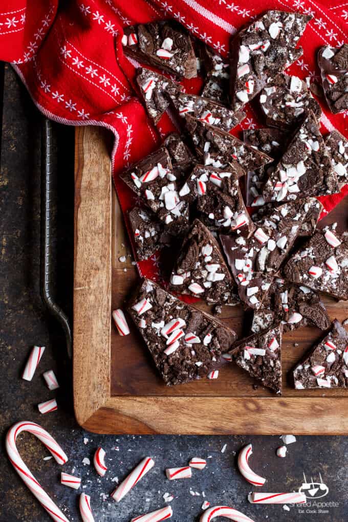 Dark Chocolate Peppermint Oreo Bark | sharedappetite.com