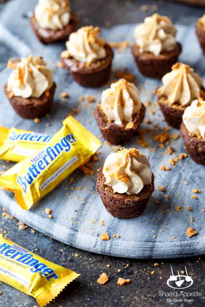 Butterfinger Cheesecake Brownie Bites | sharedappetite.com