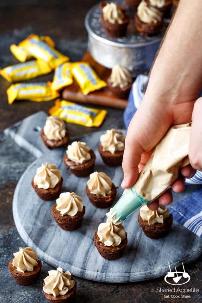 Butterfinger Cheesecake Brownie Bites | sharedappetite.com