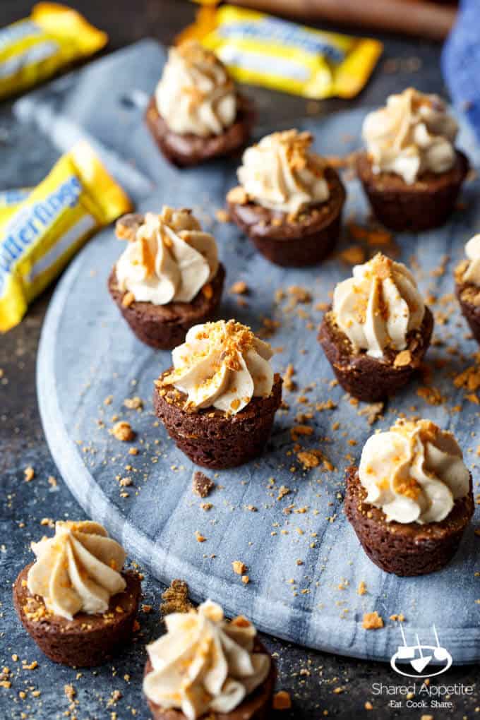 Butterfinger Cheesecake Brownie Bites | sharedappetite.com