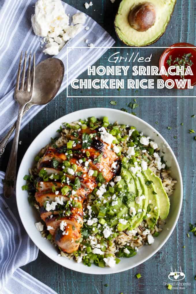 Grilled Honey Sriracha Chicken Rice Bowl with Avocado | sharedappetite.com