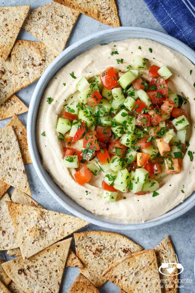 Vegan Mediterranean Hummus Dip with Israeli Salad | sharedappetite.com