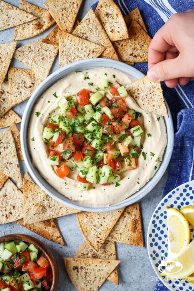 Vegan Mediterranean Hummus Dip with Israeli Salad | sharedappetite.com