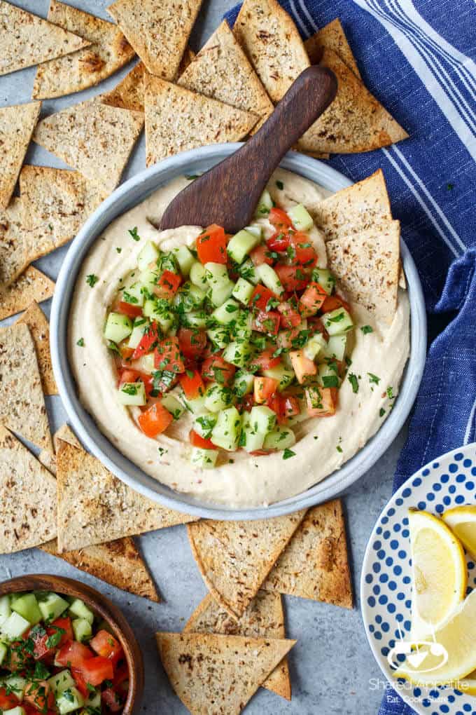 Vegan Mediterranean Hummus Dip with Israeli Salad | sharedappetite.com