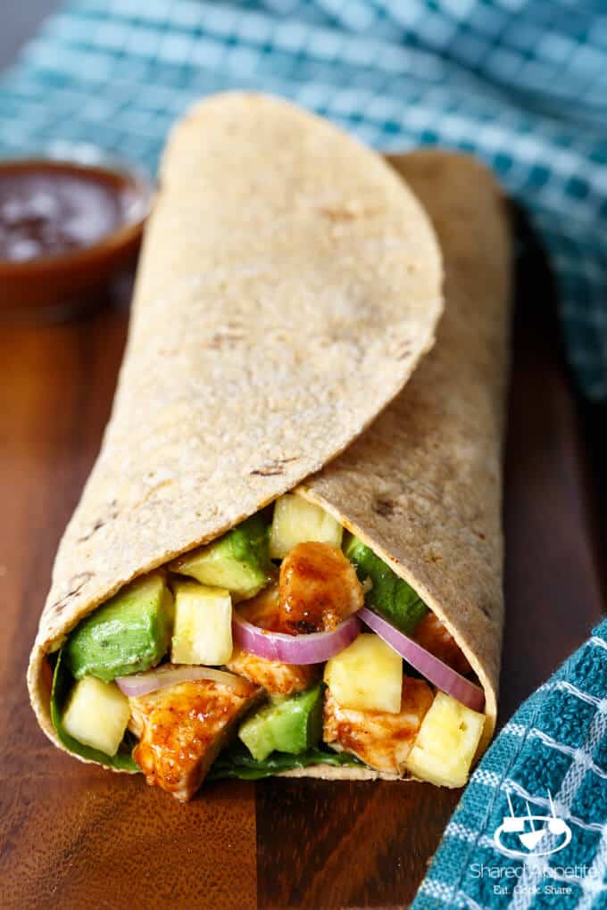 hawaiian bbq chicken wrap with avocado | sharedappetite.com